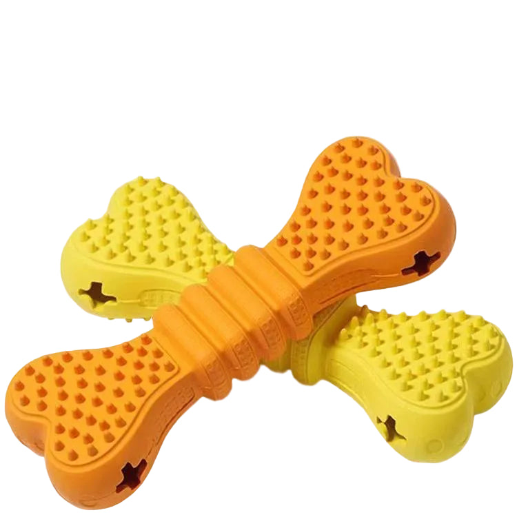 Two-pack dog dental chew toys with textured surfaces for supervised chewing and daily oral care
