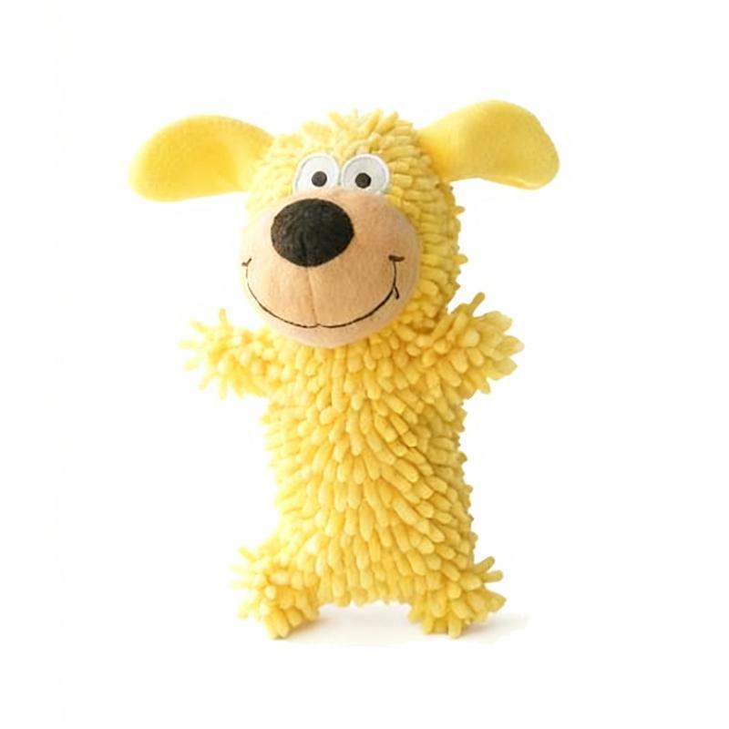 Yellow interactive sound dog toy for engaging playtime and helping relieve boredom.